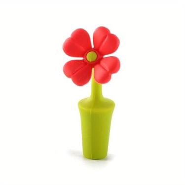 Imagem de 1 tampa de silicone para garrafa de vinho tinto criativa rolha de vinho tinto flor de silicone (trevo da sorte)