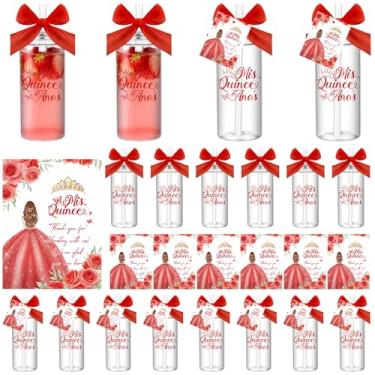 Imagem de Honeydak 25 conjuntos de lembrancinhas de festa de quinze anos para convidados 400 ml copo de plástico reutilizável com tampas e canudos, cartões de agradecimento com laço de fita Mis Quince Anos