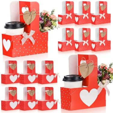 Imagem de Tinlade Pacote com 48 porta-copos descartáveis, 2 xícaras, para entrega com alça, porta-copos, dia dos namorados, envoltório de coração, presente de casamento, bebidas, café, comida (vermelho)