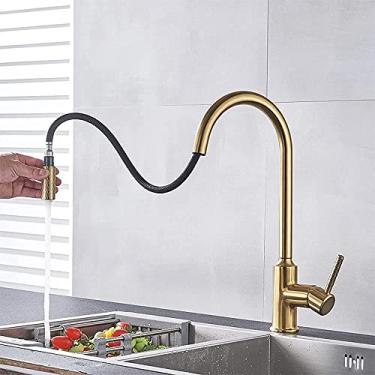 Imagem de - Torneiras, torneiras, torneira de cozinha quente e fria torneira misturadora de ouro escovado com rotação de 360 graus, torneiras pulverizadoras/ouro escovado