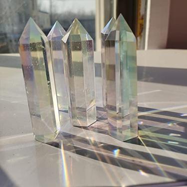 Imagem de 1 pc Varinha de pilar hexagonal com pontos de cristal branco de cristal natural decoração de casa pedra de cristal pedras naturais para uso doméstico (tamanho: 1 peça)