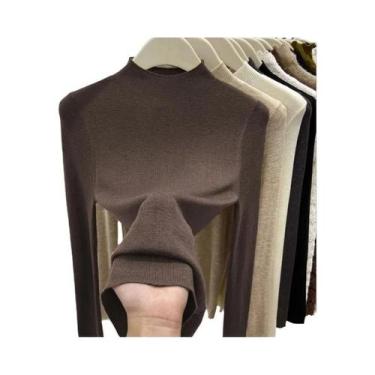 Imagem de Suéter Feminino De Gola Alta Ajustado Quente E Macio Tricotado Pulôver