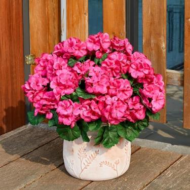 Imagem de AWARDSEN 4 peças de flores de gerânio artificiais roxas para uso ao ar livre, resistente a UV, flores de gerânio, para decoração de varanda e pátio