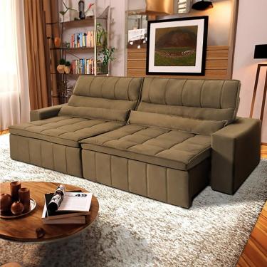 Imagem de Sofá Retrátil Reclinável Supremo 2,10m Suede Velut Bege Molas No Assento - King House