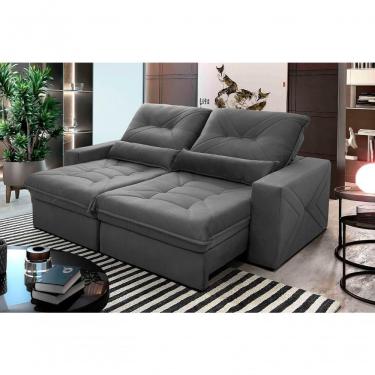 Imagem de Sofá Retrátil Reclinável Sevilha 2,50m Suede Velut Cinza Molas Ensacadas - King House