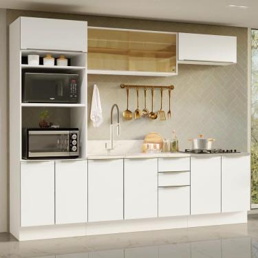 Imagem de Armário De Cozinha Completa 270 Cm Branco/branco Veludo Lux Madesa 06 Branco/branco Veludo