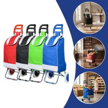 Imagem de Carrinho de Compras Dobrável 30kg Feira Mercado com Rodas Sacola Grand