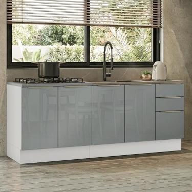 Imagem de Armário De Cozinha Compacta 200 Cm Branco/cinza Lux Madesa 06 Branco/cinza