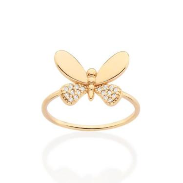Imagem de Anel skinny borboleta Banhado Ouro Zircônia Rommanel 513481, 16, Doura