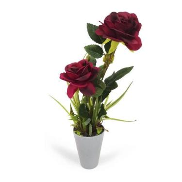 Imagem de Arranjo de Rosa X3 Artificial no Vasinho 36cm - Grillo, Vermelho Escur