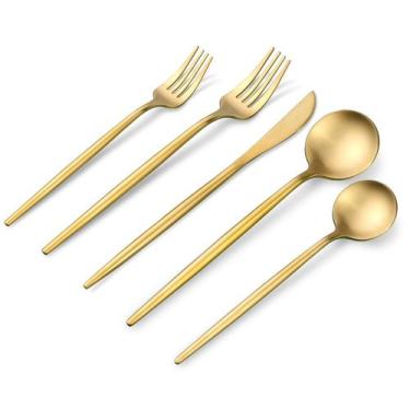 Imagem de Conjunto de Talheres OGORI 30 Peças em Aço Inoxidável Dourado Fosco