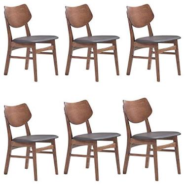 Imagem de Kit 6 Cadeiras Decorativas Sala e Escritório Zion Madeira Nogueira (PU) Preto - Gran Belo