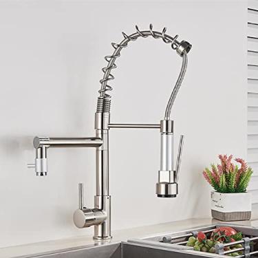 Imagem de Torneira de cozinha de primavera puxe pulverizador lateral bico duplo alça única torneira misturadora torneira 360 rotação torneiras de cozinha, escova xinchushui, china