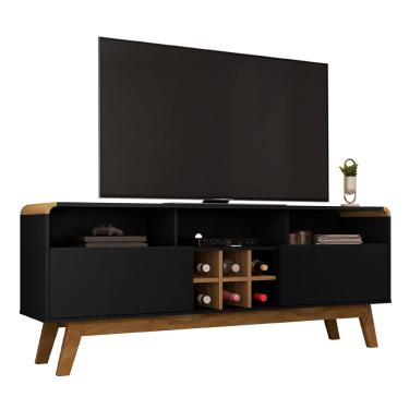 Imagem de Rack LarimarTV Até `` Pés Madeira Retro Preto Fosco/Cinamomo - Móveis Bechara