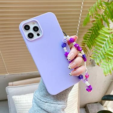 Imagem de Estojo com alça de contas de estrela de cor fluorescente para iPhone 12 13 11 Pro Max XR XS X 7 8 Plus SE 2020 Mini cordão de silicone brilhante, roxo, para iPhone 13