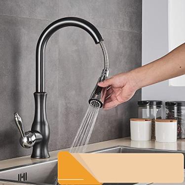 Imagem de Torneira de cozinha de níquel escovado Torneira misturadora de alça única Pulverizador de fluxo Bico de cozinha Torneira de água quente e fria, Cromo preto B, Tamanho único