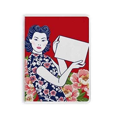 Imagem de Diário de capa macia para caderno de mulher vermelha da cultura chinesa