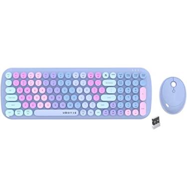 Imagem de Combo de teclado e mouse sem fio, teclado flexível UBOTIE colorido gradiente colorido retrô para máquina de escrever, conexão de 2,4 GHz e mouse óptico