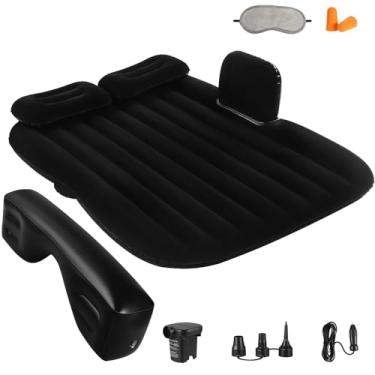Imagem de QDH Colchão de ar para carro, portátil, assento traseiro, cama inflável para cães, para carro, SUV universal, colchão de acampamento com bomba de ar para carro, 2 travesseiros (preto)