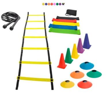 Imagem de Kit Treino Funcional Agilidade Escada 5 Cones 5 Chapéu Chinês + Kit c/