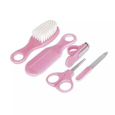 Imagem de Kit de Cuidados Higienico Infantil Cortador Pente Escova de Cabelo Tesoura para Unha (Rosa)