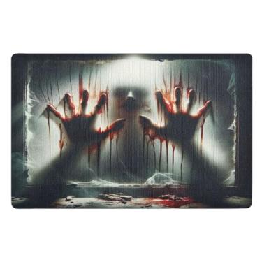 Imagem de Bloody Hands Tapetes de terror ao ar livre para porta traseira caçador de sujeira tapete de boas-vindas ao ar livre, tapetes de porta para entrada interna 81 x 50 cm