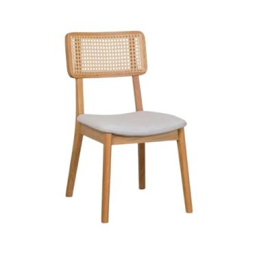 Imagem de Cadeira de Jantar Estofada em Linho Bege Claro Encosto Rattan - Lilia