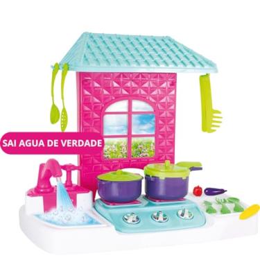 Imagem de Cozinha Infantil Brinquedo Completa Menina Rosa Grande Criança Educativo Sai Água de Verdade