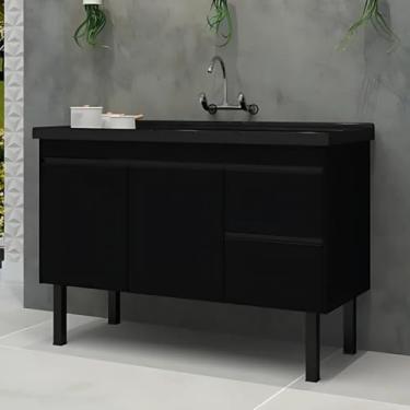 Imagem de Gabinete de Cozinha Balcão 2 Portas 2 Gavetas 111cm 100% Mdf (Preto Fosco)