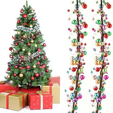 Imagem de WILLBOND Enfeite de Natal multicolorido, 2,8 m, guirlanda, bola de pendurar, guirlanda de Natal colorida, bolas de enfeite coloridas para decoração de guirlanda de lareira de árvore de Natal