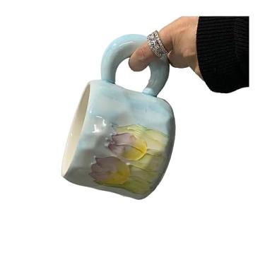 Imagem de GRFIT Caneca de cerâmica bonita pintada à mão caneca com copo de beleza xícara de café xícara de leite xícara de café da manhã caneca de café (tamanho: caneca de 400 ml A)