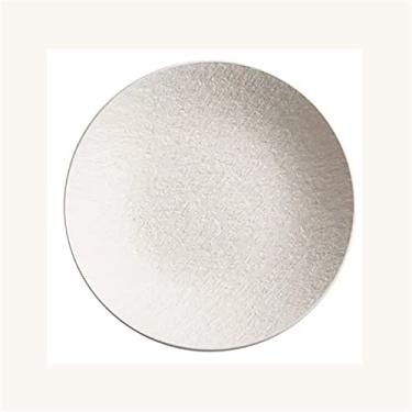 Imagem de Lata de lixo Prato de jantar doméstico prato profundo de cerâmica tigela de sopa prato de rocha branca prato de cozinha doméstico restaurante redondo fosco prato de jantar(Branco,Médio)