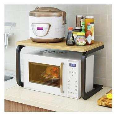 Imagem de HHHJQFAAT Suporte de micro-ondas de madeira para forno de microondas, organizador de especiarias para cozinha, estrutura de aço, suporte de micro-ondas, suporte de impressora (nogueira clara + preto)