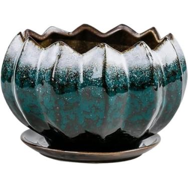 Imagem de GLETSF Vaso de flores de mesa de cerâmica, vasos de flores para orquídeas, plantas suculentas, vasos de grés, recipiente grande para plantas, vaso de flores interno, plantador dezembro