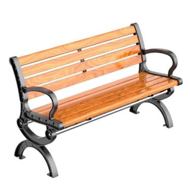 Imagem de Banco de jardim de madeira, cadeiras de madeira de jardim conectadas de metal de uma palavra, banco de jardim com encosto e apoios de braço, peso de rolamento cerca de 400 kg (Cor: B, Tamanho: 47,2