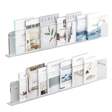 Imagem de Porta-revistas de acrílico transparente montado na parede – Suporte de arquivo suspenso para folhetos, quadrinhos e revistas – Organizador elegante para escritório em casa, sala de estar, banheiro e