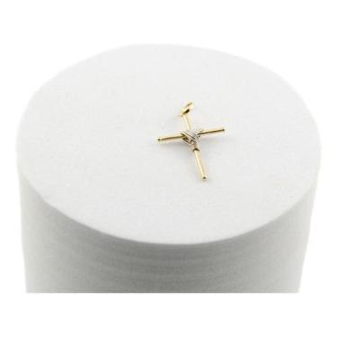 Imagem de Pingente Cruz Palito Ouro 18k 750 Aplique De Ouro Branco M - JOIE JOIA
