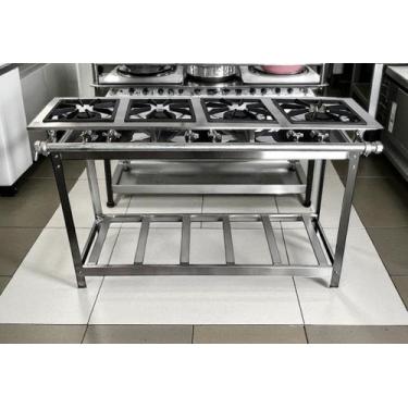 Imagem de Fogão Industrial 4 Bocas Duplas 30x30 P7 em Aço Inox Leona