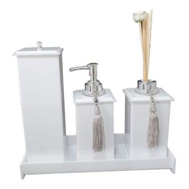 Imagem de Kit Potes Em Acrílico Para Banheiro 4 Pçs Luxo K15br2 Branco