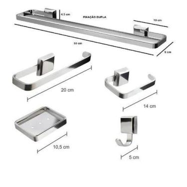 Imagem de Kit Acessórios Para Banheiro Luxo 5 Peças Inox Duplo - JGC COMERCIAL