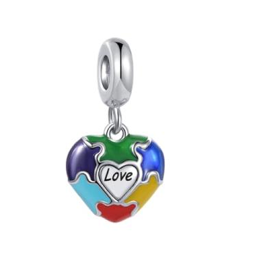 Imagem de MiiFort Quebra-cabeça de conscientização do autismo, pingente de coração de amor, compatível com pulseiras Pandora Charms, One Size, Cobre, Sem Pedra Preciosa