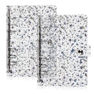 Imagem de 2 fichários de plástico A6 com 6 anéis, fichário macio de 6 furos com mangas de plástico, caderno, reunião escolar, viagem, material de escritório (transparente)