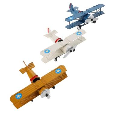 Imagem de NOLITOY 3 peças de modelo de avião vintage, ornamento de avião de metal, modelo de avião retrô de ferro para decoração de mesa de escritório em casa, modelo de artesanato para pendurar