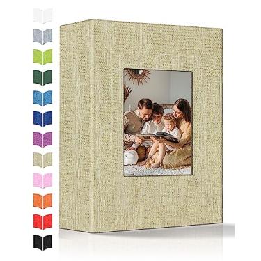 Imagem de Artfeel Álbum De Fotos 4X6 Com 100 Bolsos, Álbuns Deslizantes, Capa Linho, Janela Frontal, Página Branca Vertical Para Casamento, Família, Aniversário, Bebê, Férias