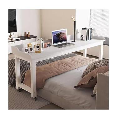 Imagem de Mesa sobrecama branca com rodas, mesa removível para laptop, mesa multiuso para computador/escrivaninha/penteadeira