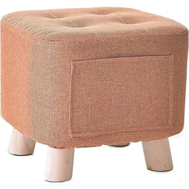 Imagem de Banqueta para pés pequena de 28 cm apoio para os pés de tecido de linho, banco para pés com bolsos laterais de armazenamento e almofada antiderrapante (4 pernas de madeira sola) cadeira de decoração