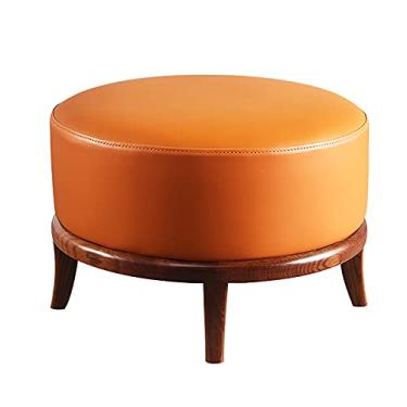 Imagem de Banqueta dobrável, banquinho de couro moderno com pernas de madeira maciça - Banco de sofá multifuncional premium para sala de estar - design antiderrapante, assento estofado espesso para sala de