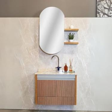 Imagem de Gabinete de Banheiro Ripado Espelheira Mdf Suspenso C/Cuba