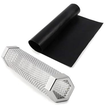 Imagem de Kit Churrasco Gourmet Defumador Inox 30cm + Manta Antiaderente 40x33cm
