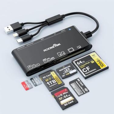 Imagem de Adaptador USB C + USB 3.0 + Lightning 7 em 3 para cartões SD, CF, Micro SD, XD, MS, leitor de cartão de memória de 5 Gbps, adaptador de leitor de cartão SD para iPhone 16 15 14/Samsung/PC/Windows/Mac